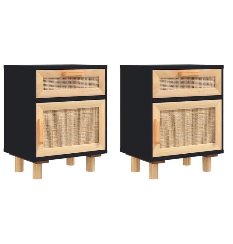 image for Black and Natural Rattan Bedside Tables 