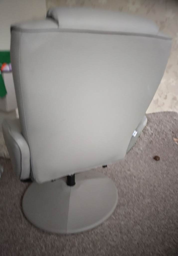 Comfortable Grey Swivel Recliner Chair with Matching Footstool