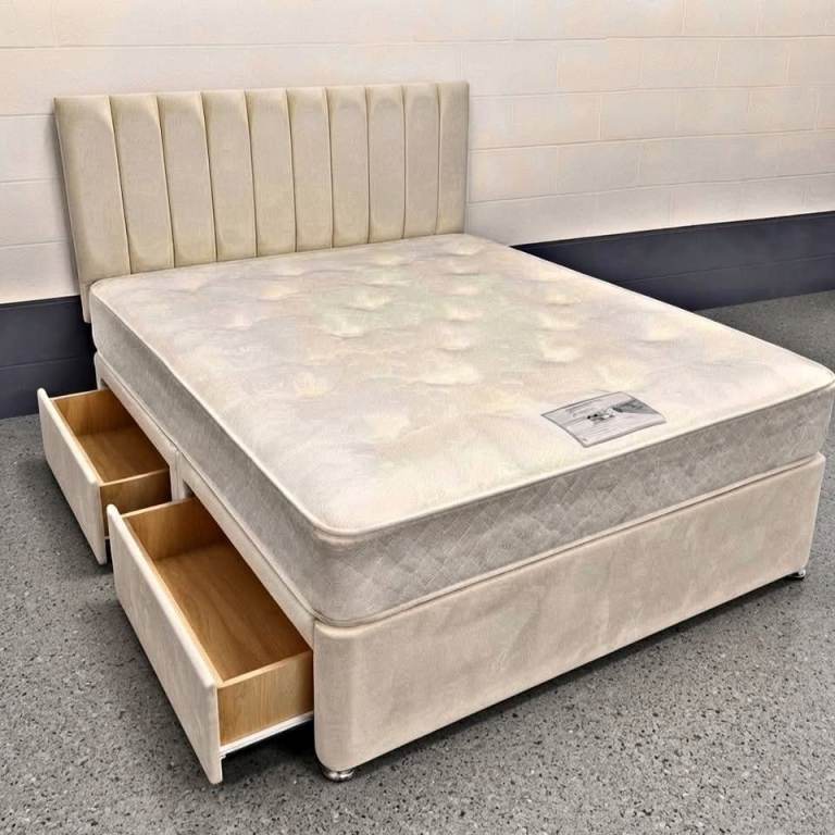 Brand New Panel Divan Double Bed with Drawers & Mattress - COD