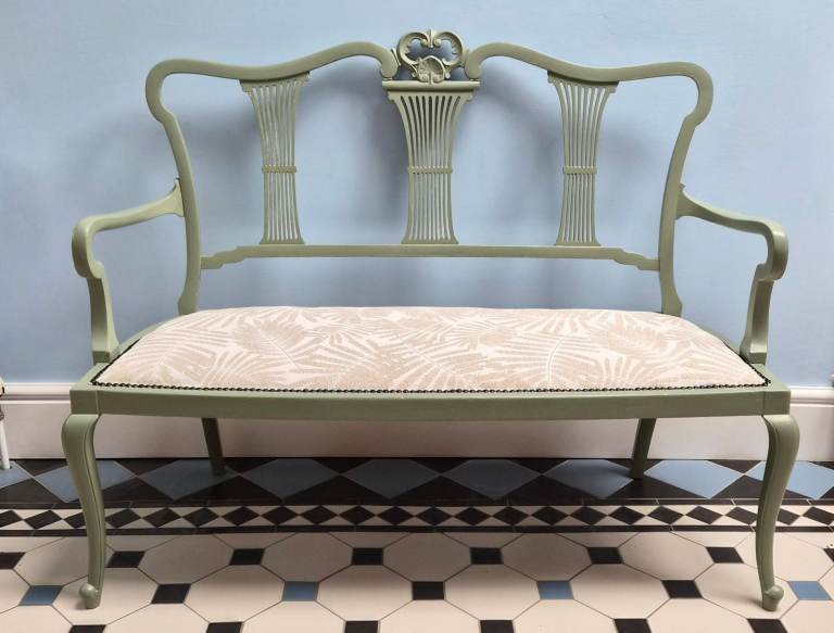 1890s Bench Edwardian Carved Two Seat Salon Settee, Modernised & Reupholstered