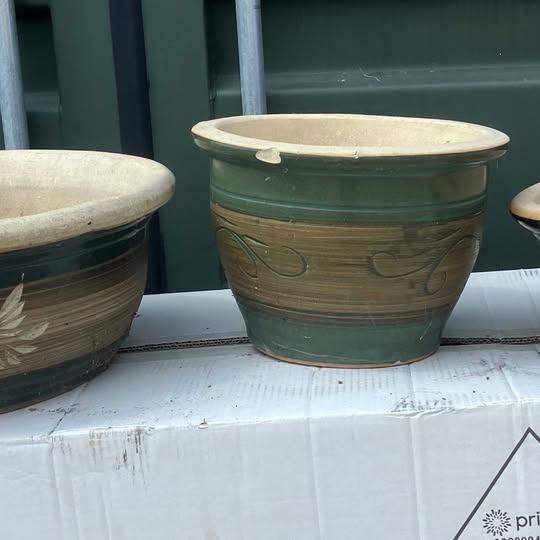 Ceramic Garden Pots - Green and Brown, Good Condition