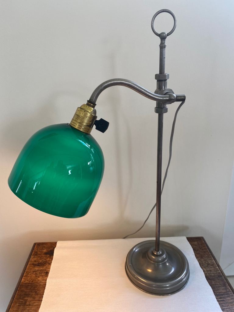 French Antique Green Opaline Lamp