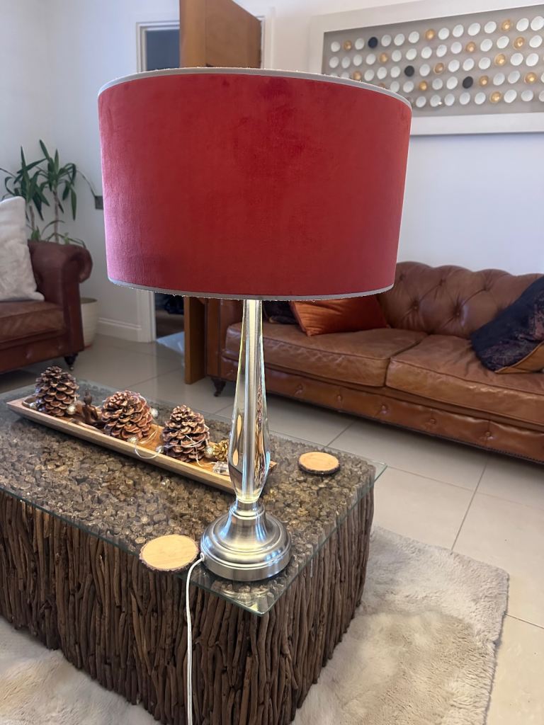 Beautiful glass lamp and velvet rust lampshade 