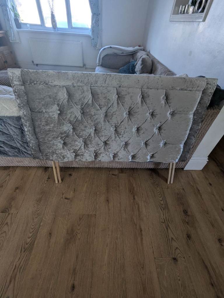 Silver crushed velvet headboard for small double bed STILL AVAILABLE 7/04