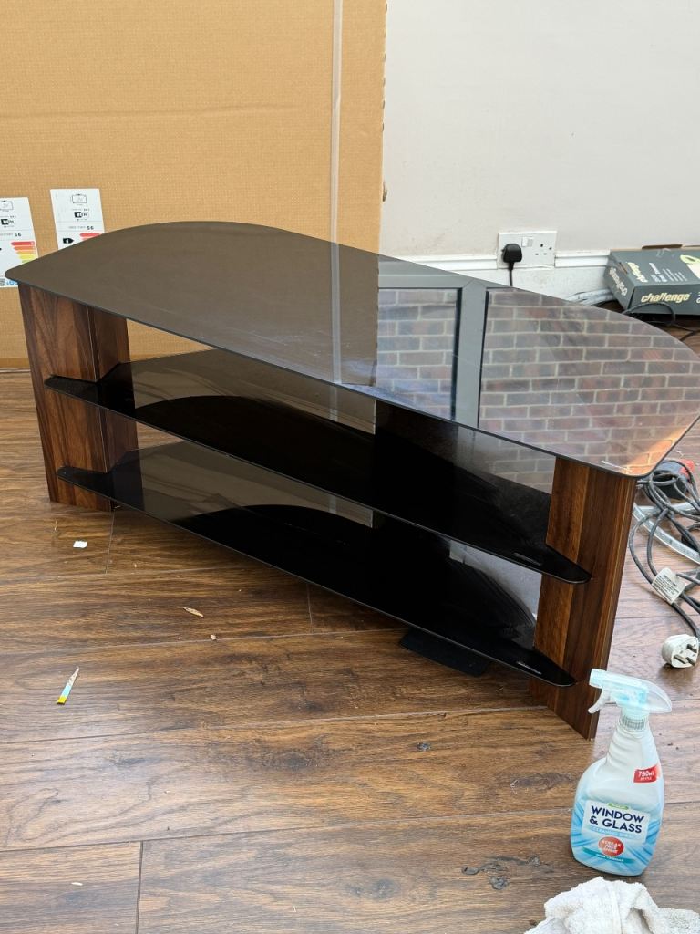 Black Glass & Wood TV Stand