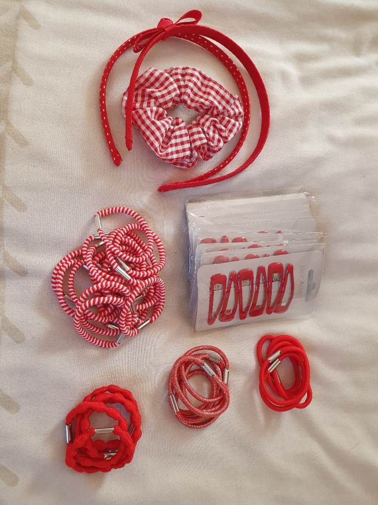 Girls Red School Uniform Hair Accessories Bundle 