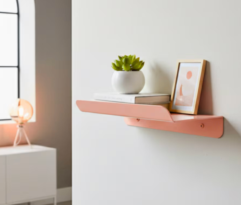 2 x Pink Metal Wall Mounted Shelves 
