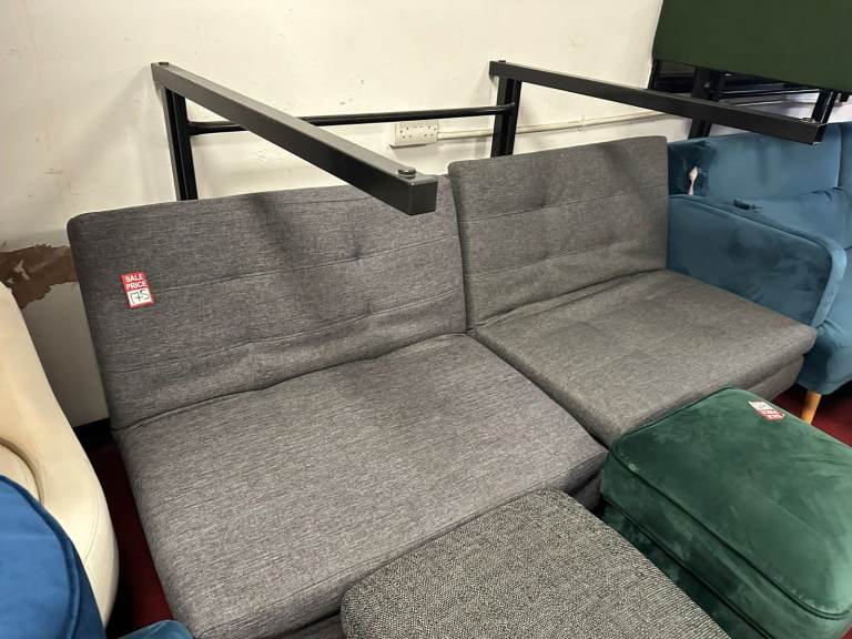 Duo Fabric 2 Seater Clic Clac Sofa Bed - Charcoal 