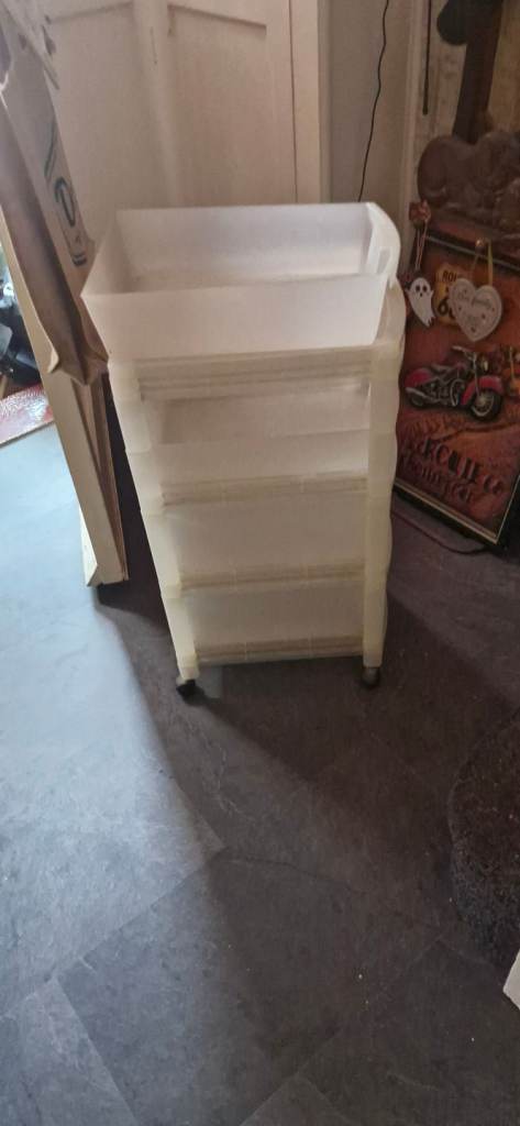 Free plastic storage drawers in wheels