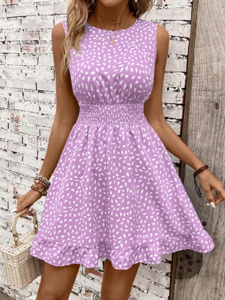 New , Size Medium Will Fit Size 12 & 14 Purple Dress, Elasticated Waist, Stretchy 