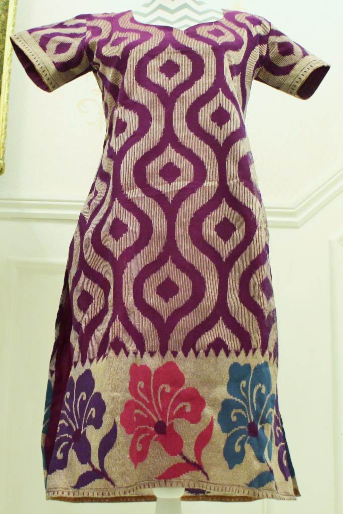 Indian Punjabi Dress, Purple, Silk Lined with Crepe, with Baggy Trousers & Scarf