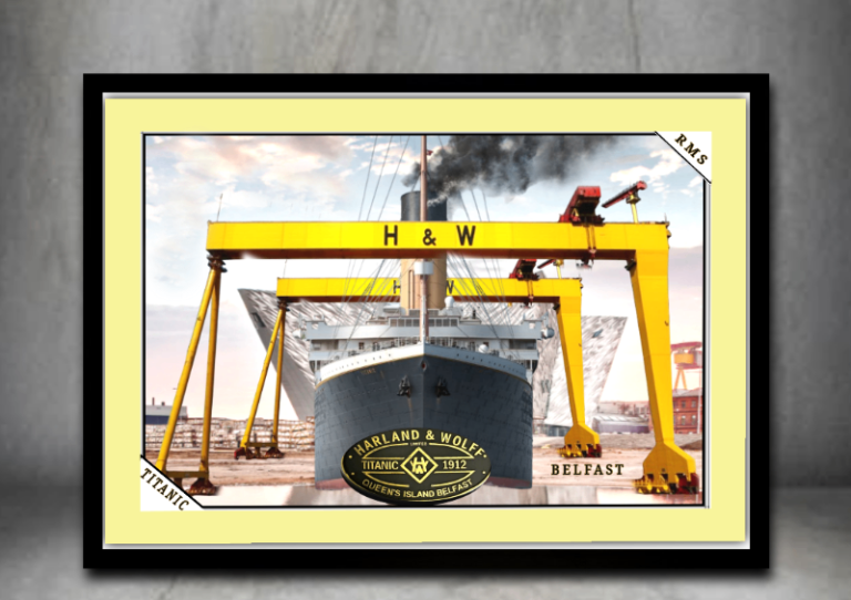 Man cave bar, Harland and wolff Titanic A3 Framed picture. 