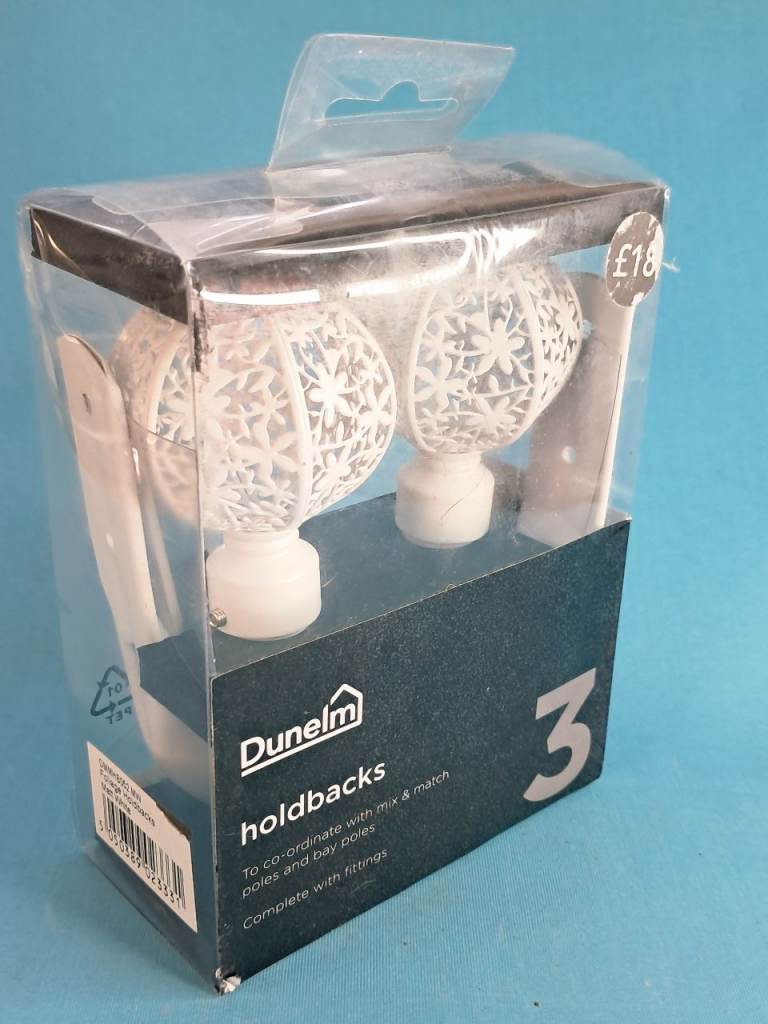Dunelm White Holdbacks for Curtains – New in Box