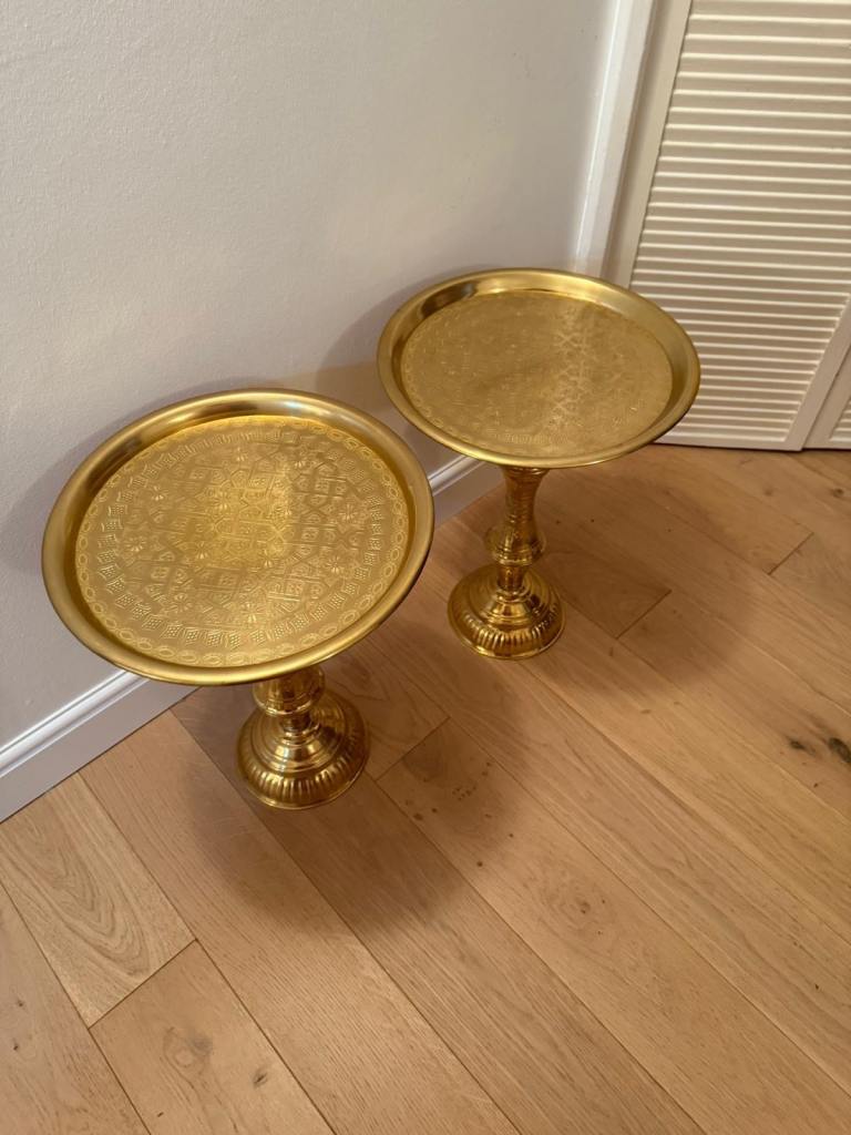 Moroccan brass tea tray table x2