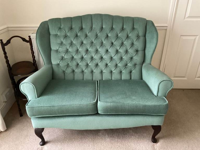 Chesterfield Wing back design 2 seater and 2 chairs Forest Green