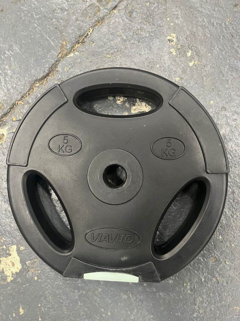 7 x 5kg Tri-Grip Vinyl Standard Weight Plates – Barbell/Dumbbell Discs (25mm/1”; Bore)