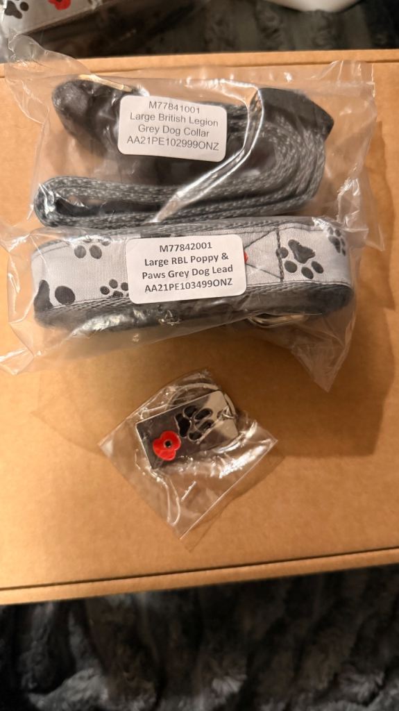 OFFICIAL ROYAL BRITISH LEGION - Large Dog Collar, Lead & Metal Tag Set - ALL PROFITS GO TO CHARITY