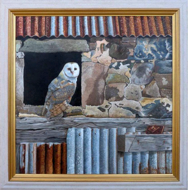 Original Large Oil Painting “Barn Owl”  By Local Artist David Harris