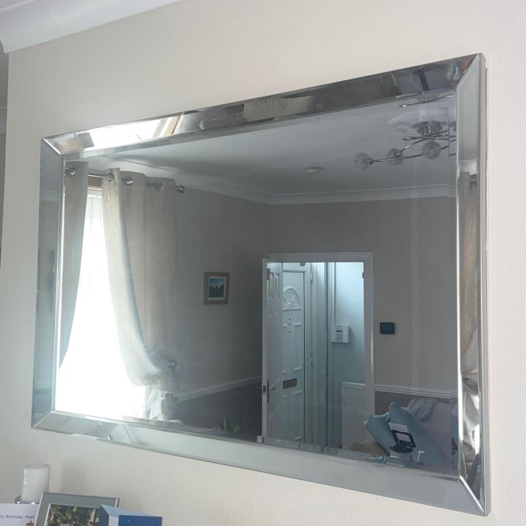 Large Silver Framed Mirror – Good Condition Wall Hanging