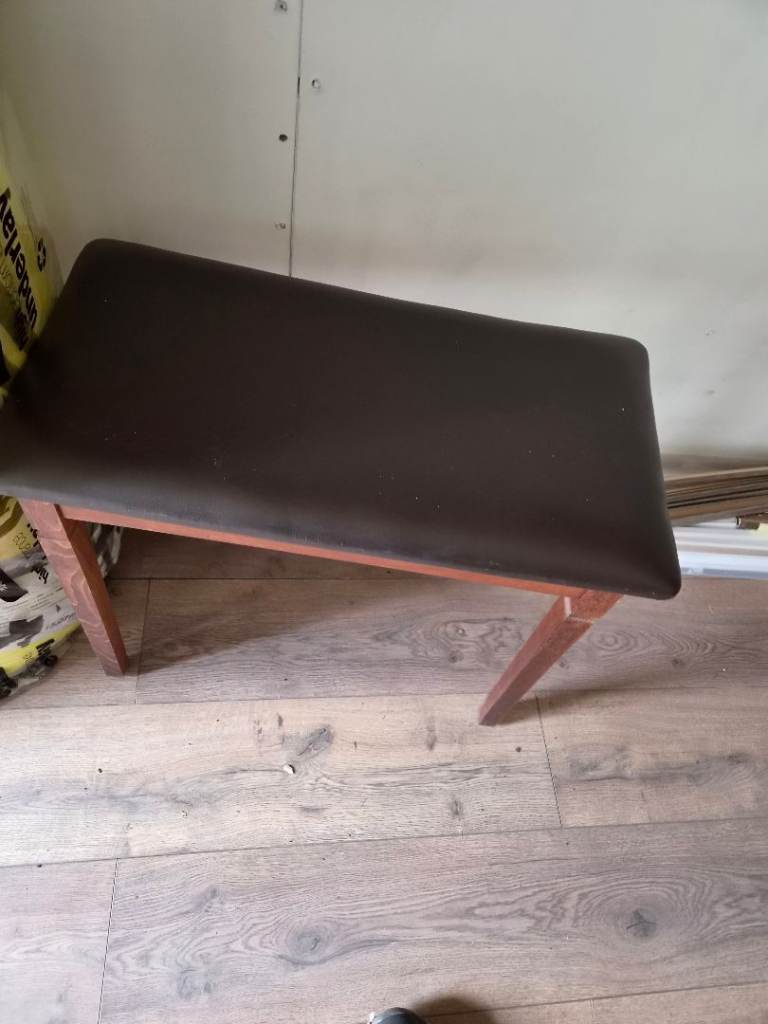 Wooden Stool with Brown Padded Seat – Good Condition