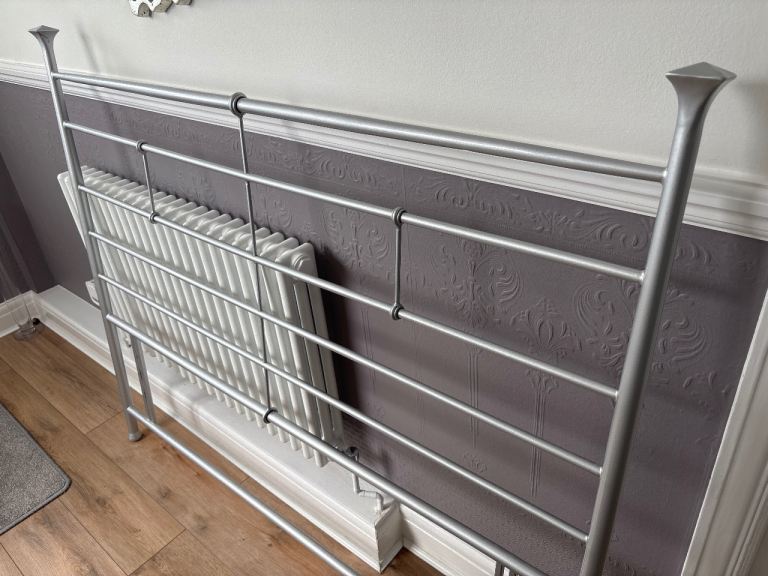 FREE - Silver Metal Headboard – King Size, Good Condition