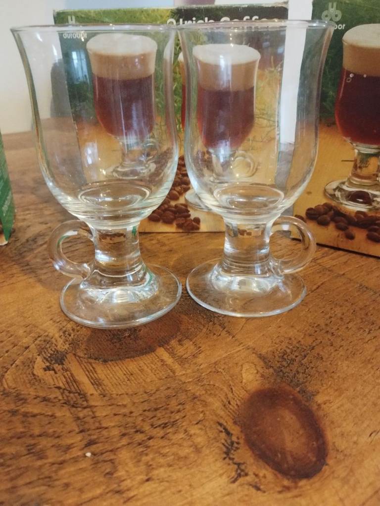 Set of 6 glass Irish coffee mugs