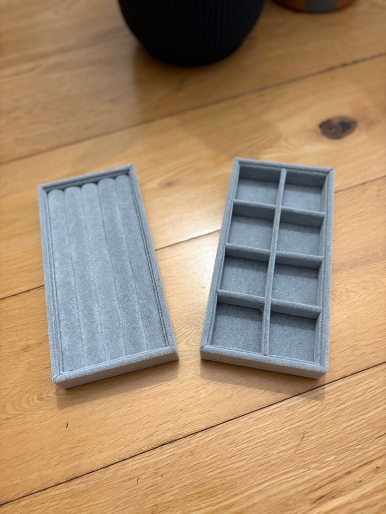 Grey Velvet Jewellery Organiser Tray Set