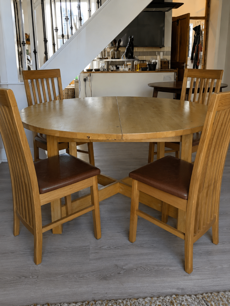 Round 130cm Ikea Norden Dining Table & 4 Heavy Chairs