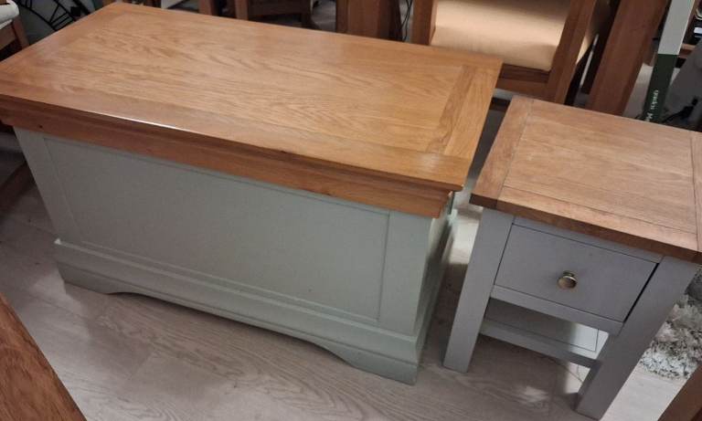 Grey and oak trunk plus bedside unit