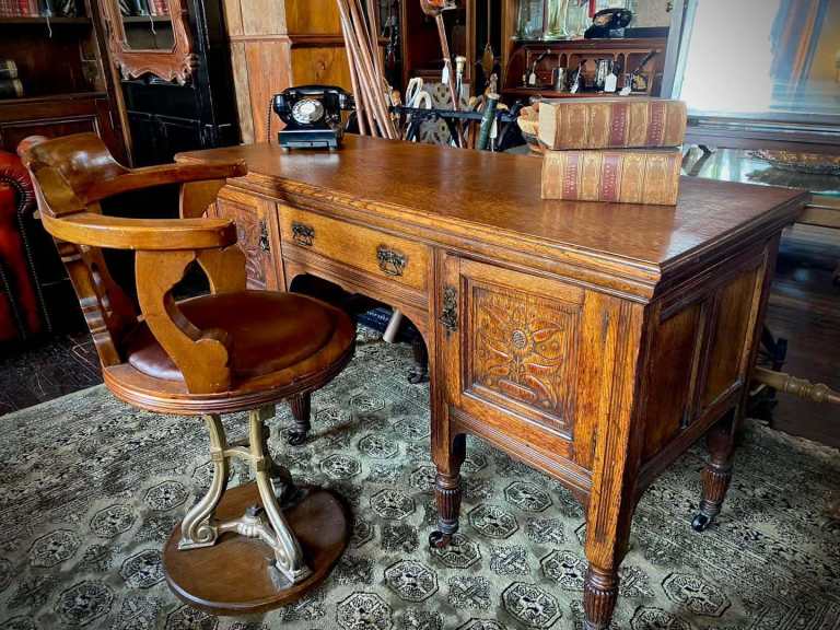 Victorian Carved Oak Kneehole Desk On Original Castors