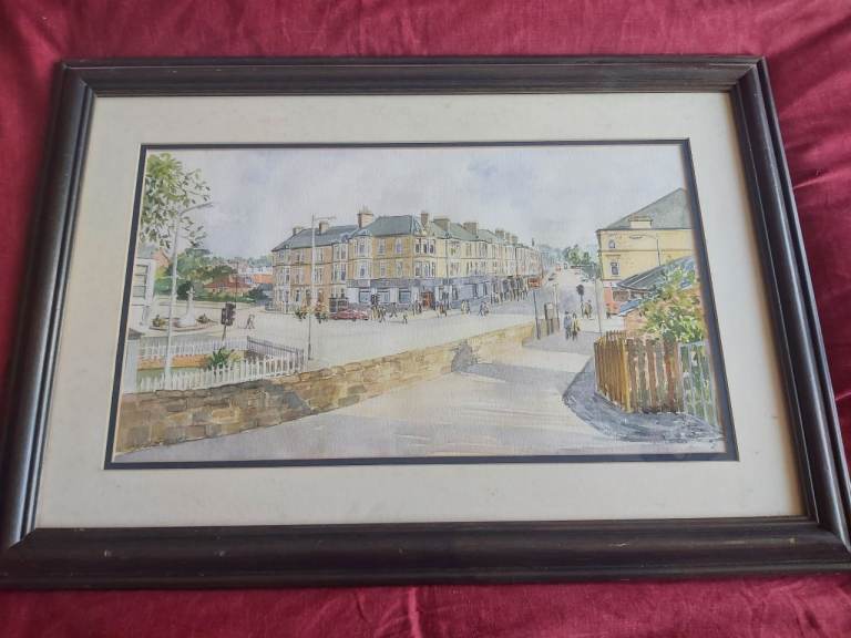 Watercolour painting of urban scene - artist Dougall? Location Glasgow?
