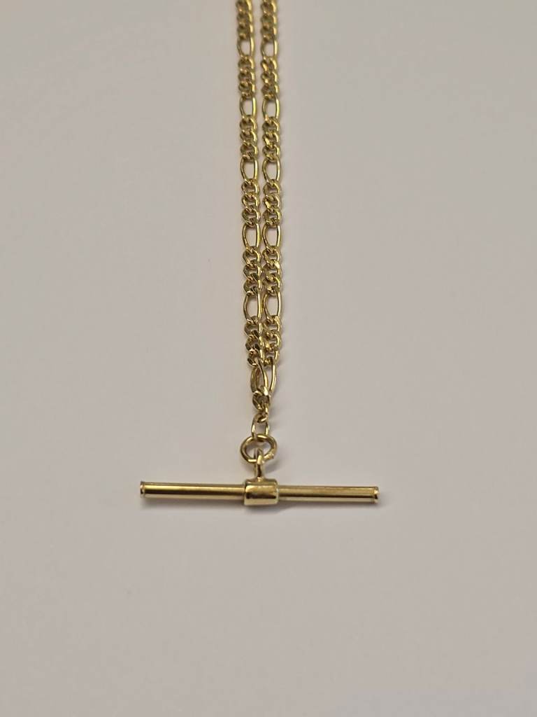 9CT GOLD 18" FIGARO CHAIN WITH T-BAR