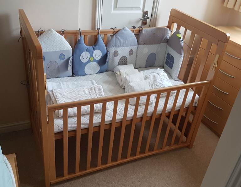 REDUCED £70 (bundle RRP £380-£455) - Cosatto Close-to-me bedside cot + mattress + bedding + bumpers