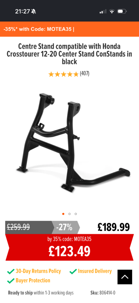 New Black Metal Centre Stand for MotorcycleRRP£120