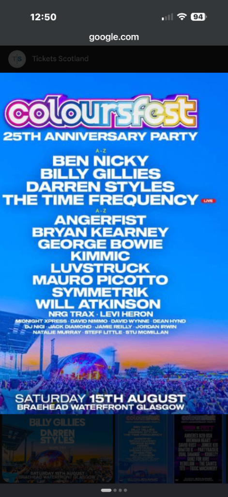 Coloursfest 25th Anniversary Party Ticket– Glasgow