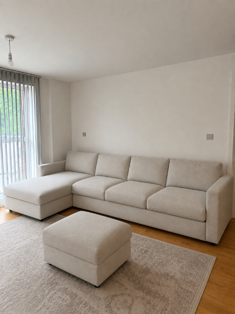 IKEA VIMLE 4-Seater Sofa with Chaise Longue & Matching Storage Footstool – Gunnared Beige