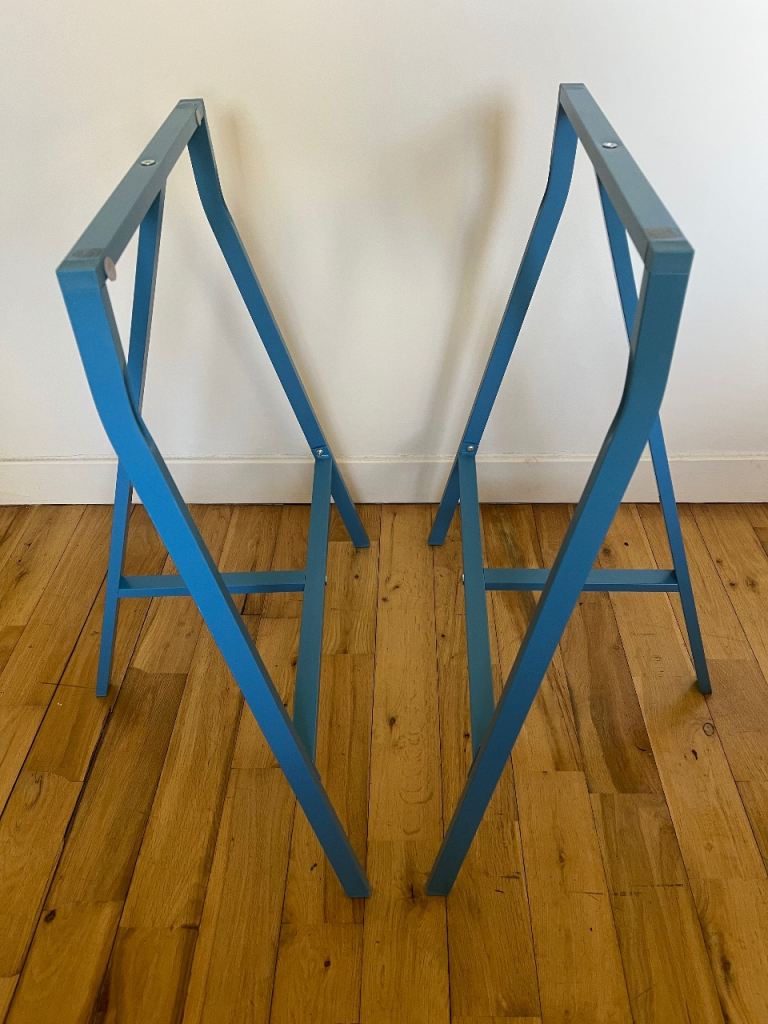 Pair of Blue Metal Trestle Table Legs - Good Condition