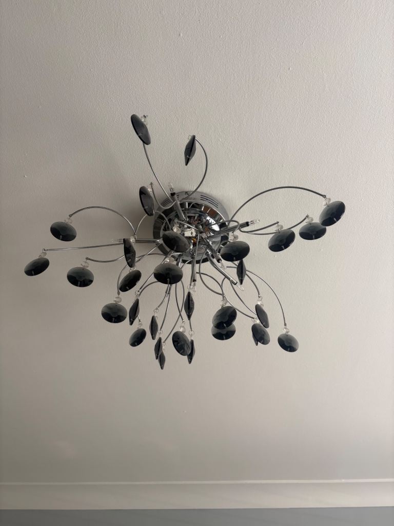 Black crystal chandelier with matching lamp 