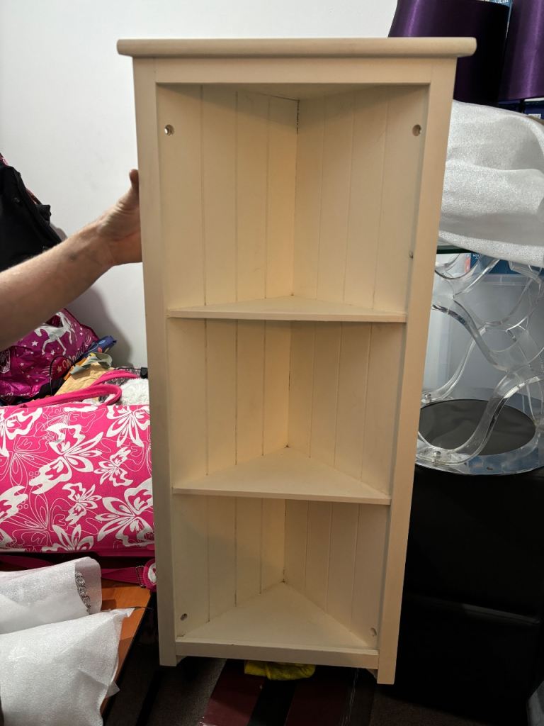 White Wooden Corner Shelf Unit – Good Condition