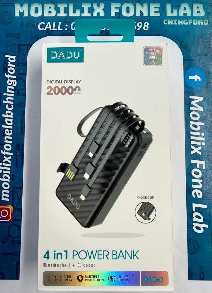 DADU DP-067 20000mAh Fast Charging Digital Display 4 in 1 Power Bank with Built-in Cables