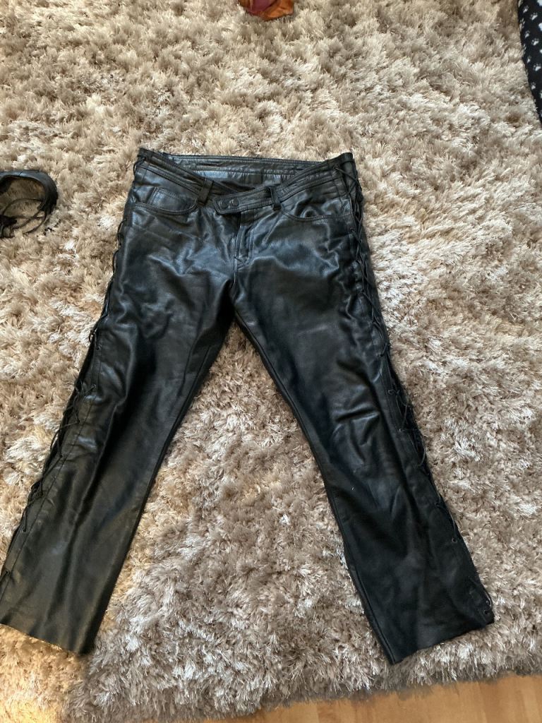 men’s leather bike trousers with lace sides