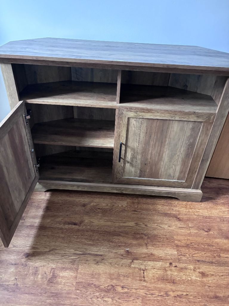 Brown Wood Corner TV Unit with Storage