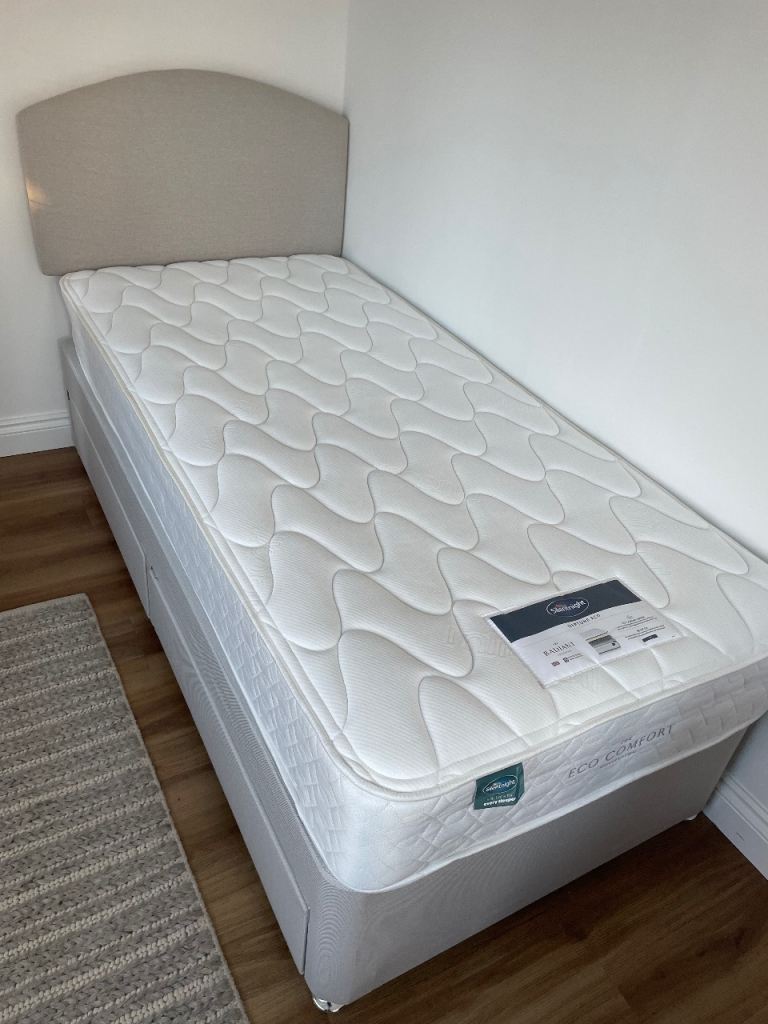 As new Silentnight single divan with storage drawers, headboard and mattress