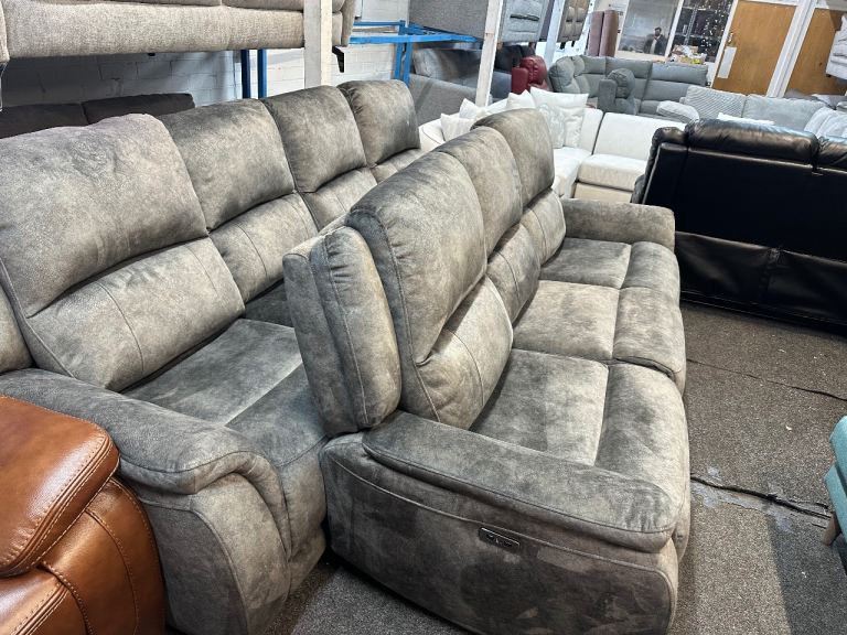 NEW EX DISPLAY FURNITURE VILLAGE MODA GREY SUEDE VELVET 3 + 3 SEATER SOFAS UPTO 65% OFF RRP