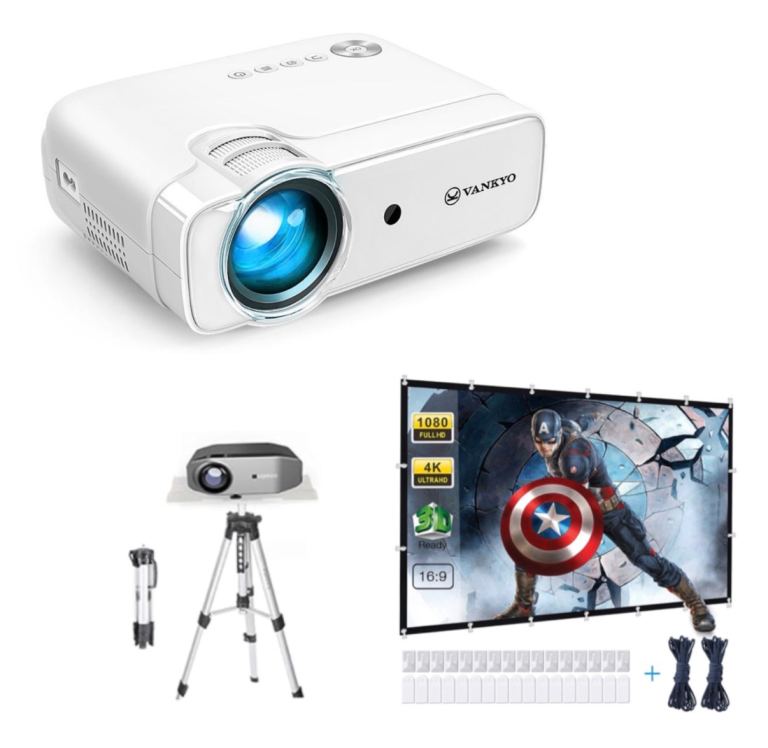 Home Cinema Bundle – Full HD Projector + 120” Screen (New) + Adjustable Tripod Stand