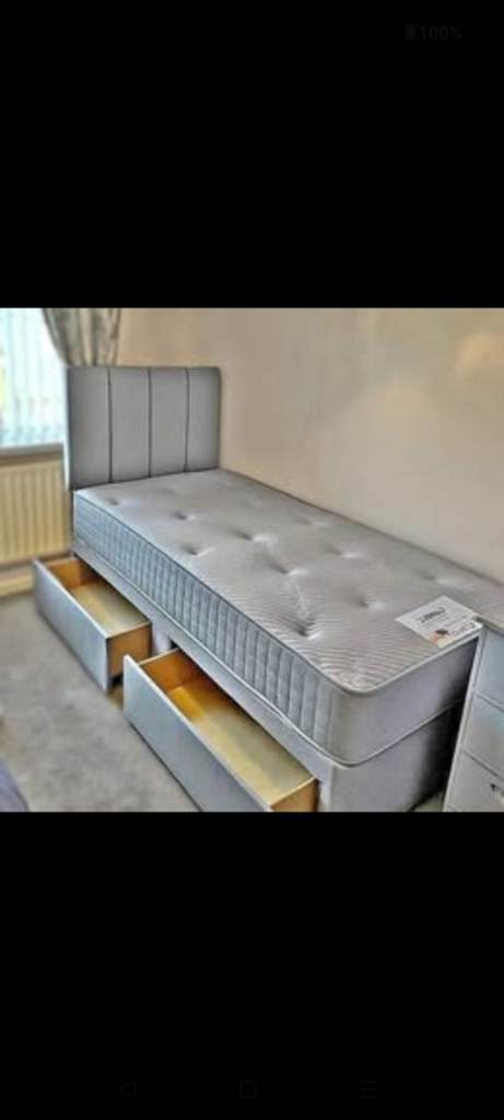 Single Divan Bed with Headboard and Storage Drawers