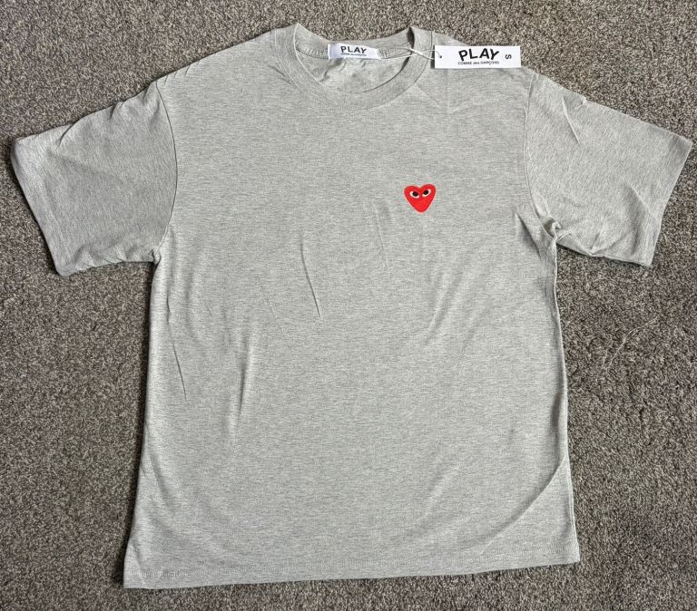 New PLAY Comme des Garçons Grey T-Shirt with Red Heart Logo