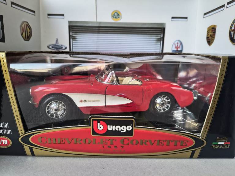 Chevy Corvette 1957 model classic sports car. Beautiful red in original box