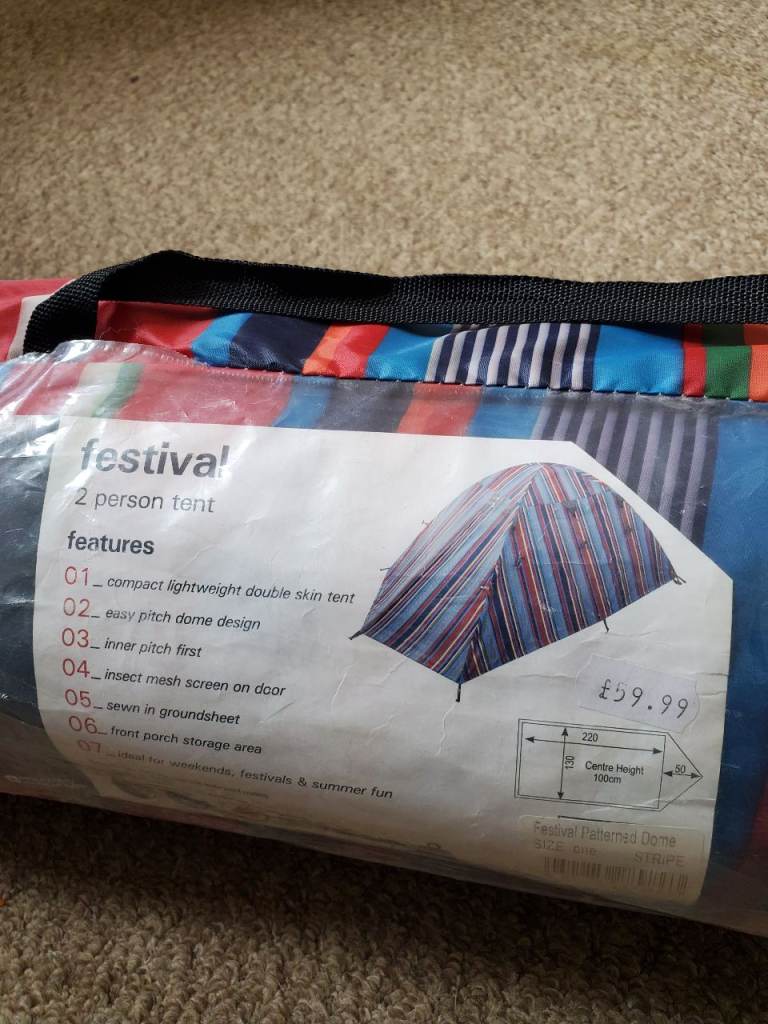 2 person multi-coloured tent from Mountain Warehouse