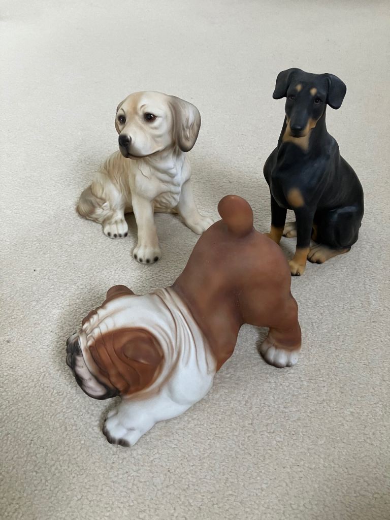 3 Dog Figurines – Bulldog, Doberman, and Puppy